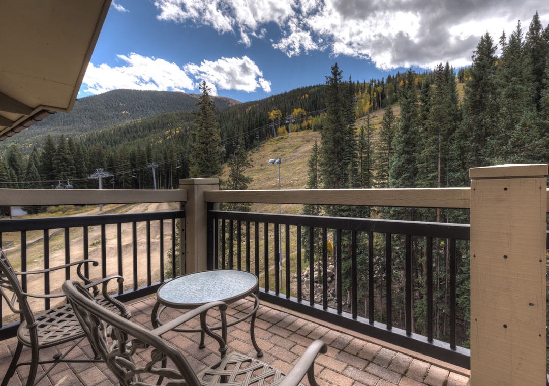 Step onto your private balcony and soak in sweeping mountain views framed by evergreen slopes and open skies—your perfect spot to relax with morning coffee or evening stargazing.