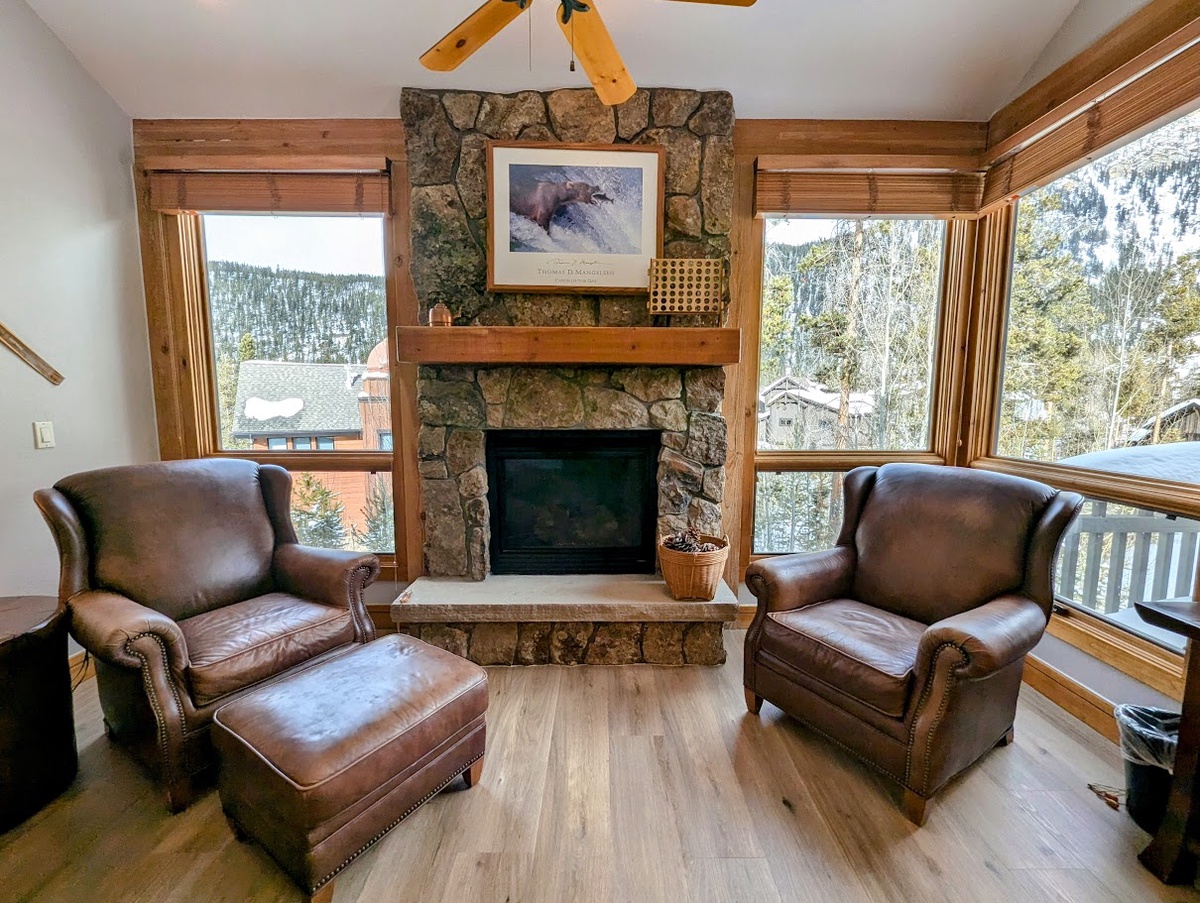 Relax by the fire on a snowy day in