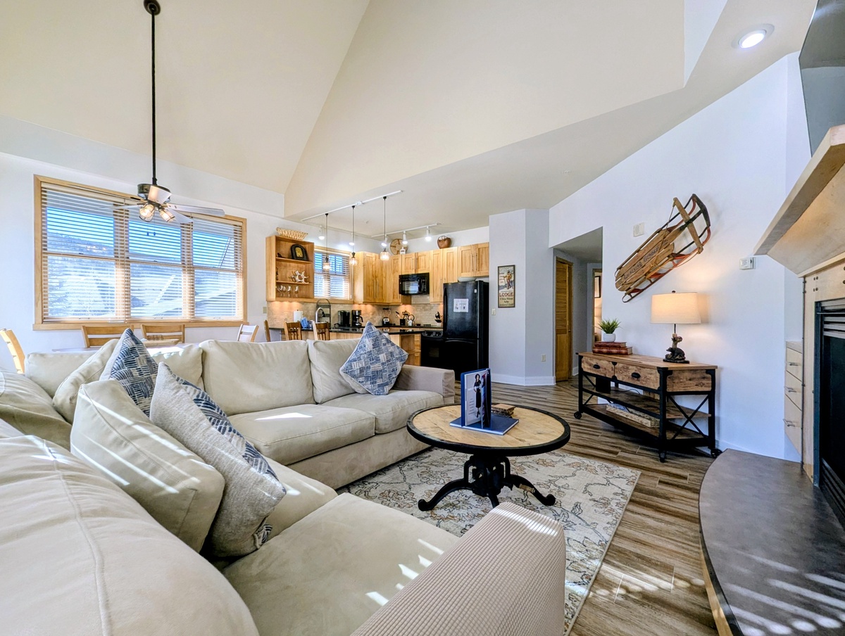 Top floor River Run condo with vaulted ceilings
