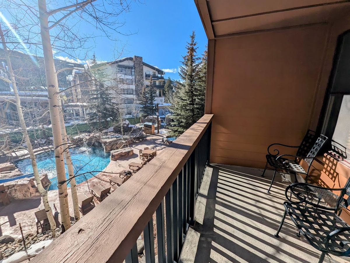 Upper level balcony overlooking the pool #winter