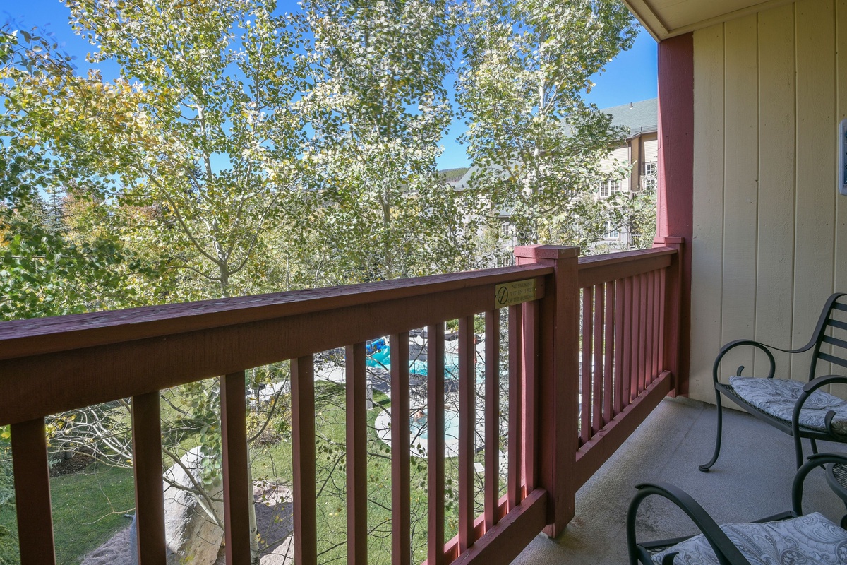 Upper level balcony with pool / courtyard view #summer