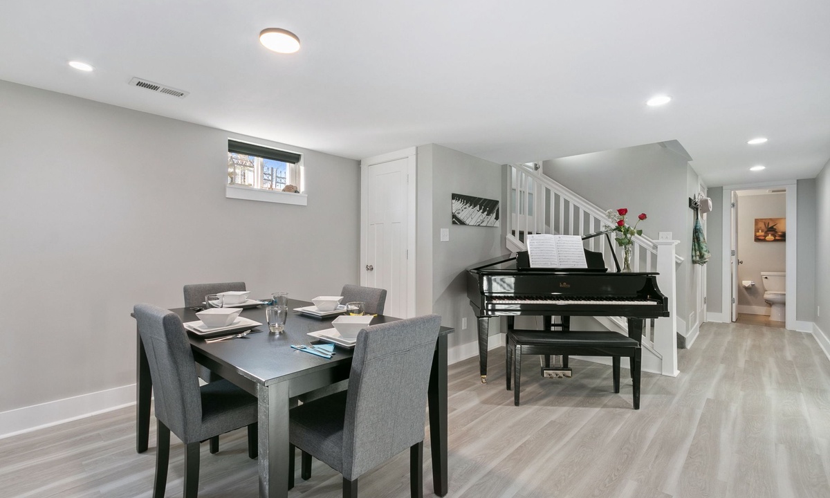 Dining Area and Front Entrance | Baby Grand Piano!