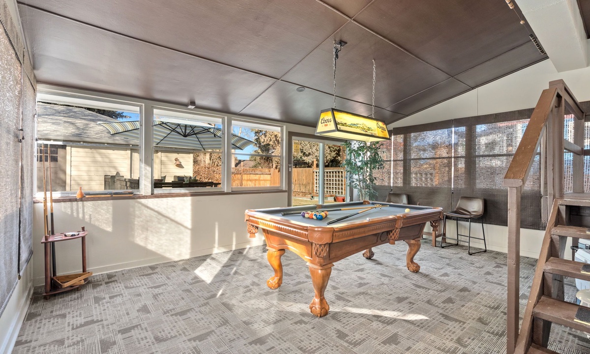 Enclosed Sunroom with Pool Table | Fun for the whole family!
