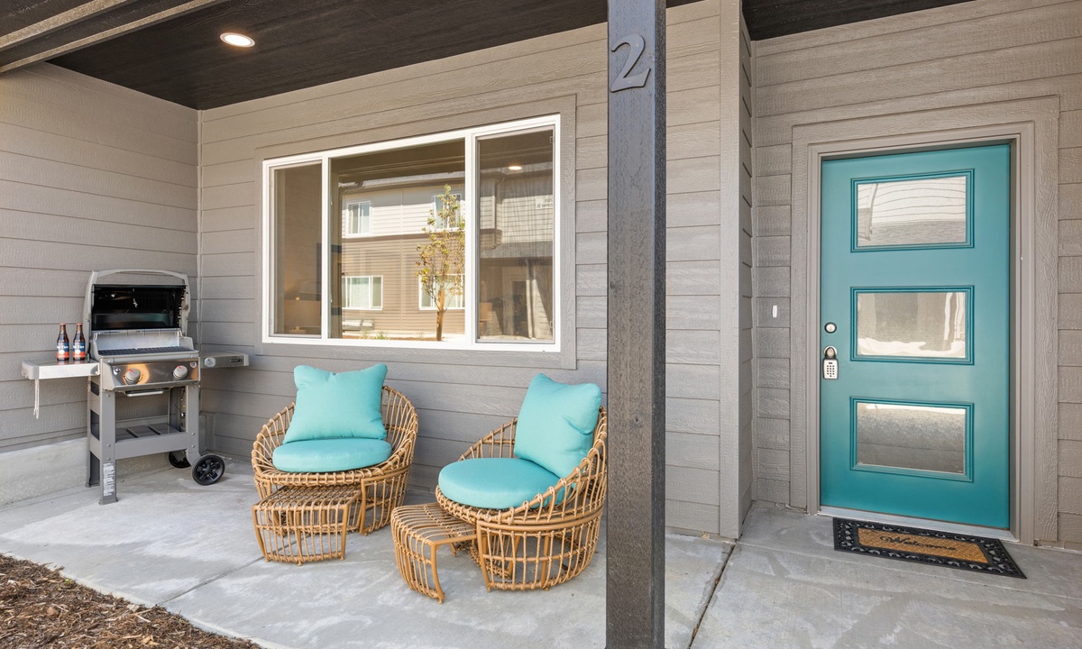 Front Entry | BBQ Grill and Lounge Chairs