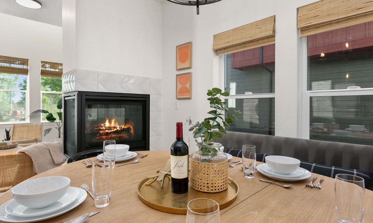 Cozy Dining Area with Fireplace | Seating for 8!