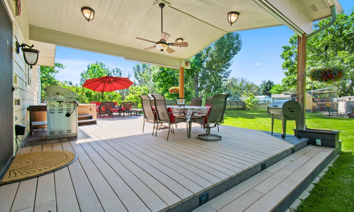 Covered Deck with Outdoor Seating Area