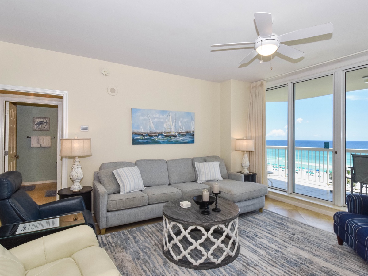 Silver Beach Towers E502 - Living Area with Gulf Views