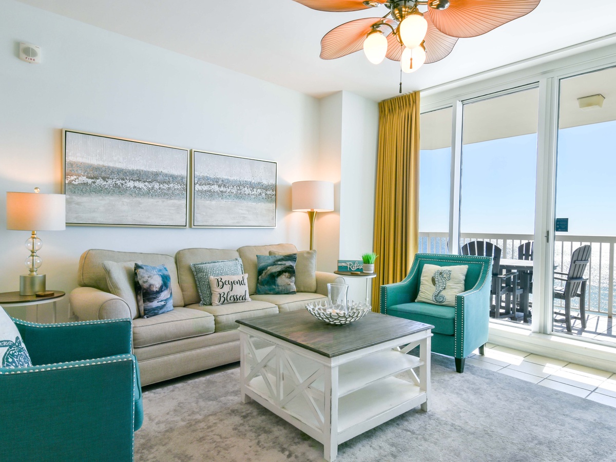 Silver Beach Towers West 1002- Living Area with Balcony Access