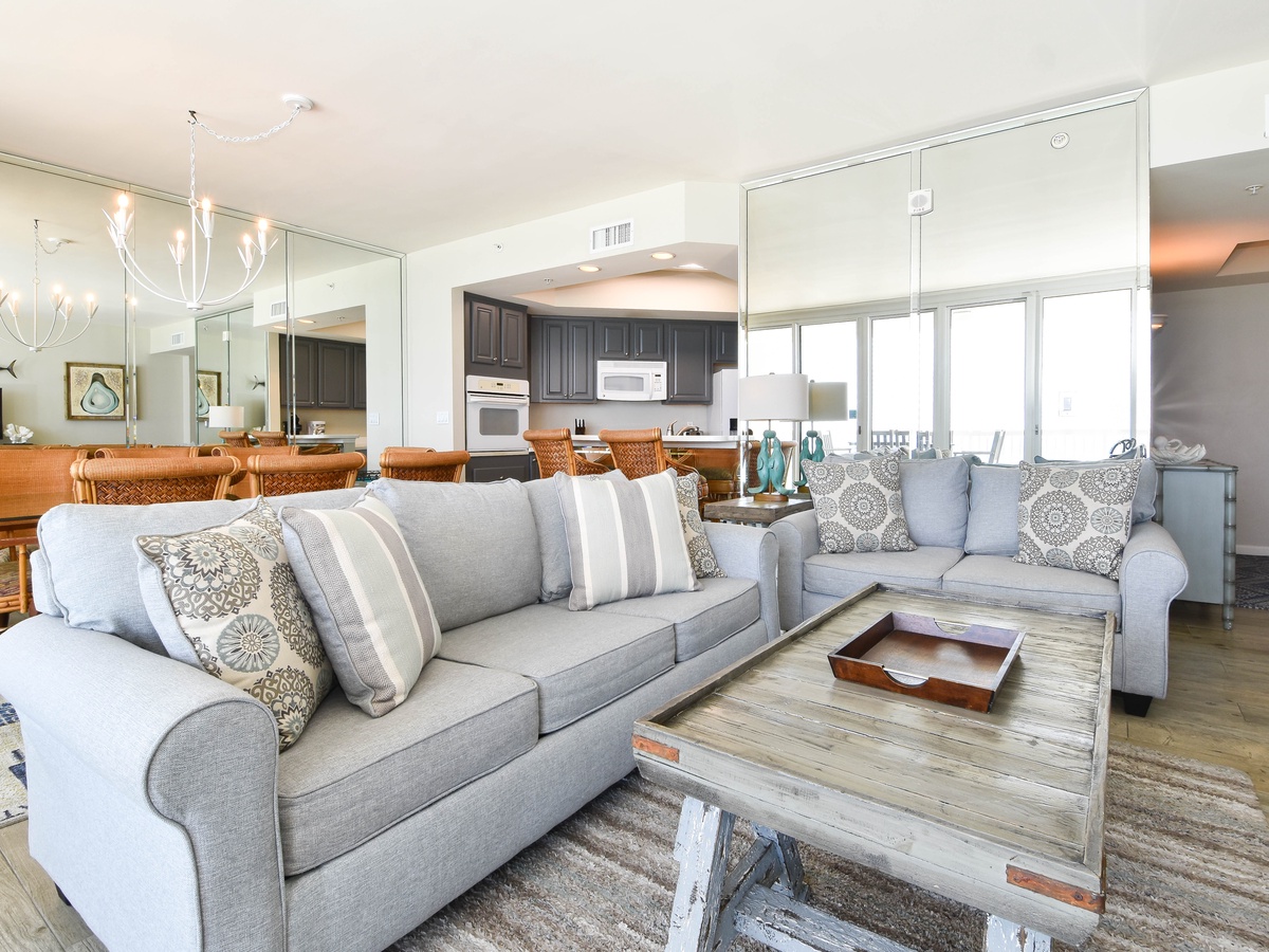 Silver Beach Towers West 703 - Living Area and Kitchen