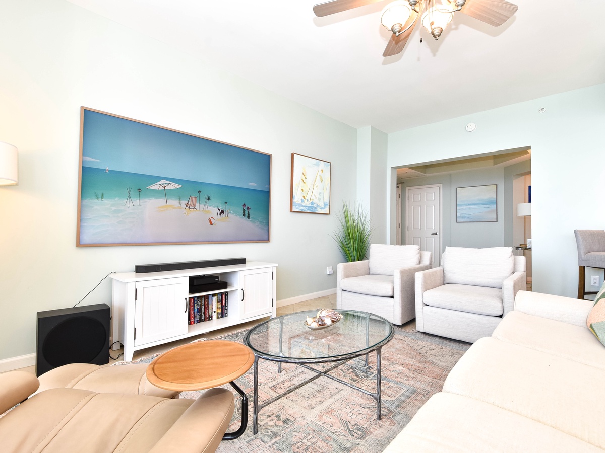 Silver Beach Towers East 1404 - Living Area with Picture Frame TV