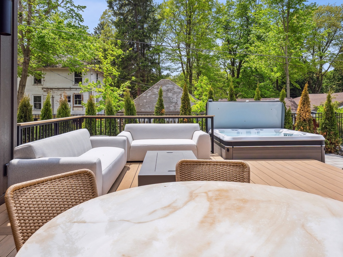 Stunning outside living spaces and saltwater hot tub