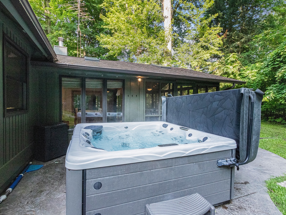 The hot tub is sparkling clean, inviting, and just the right temperature.