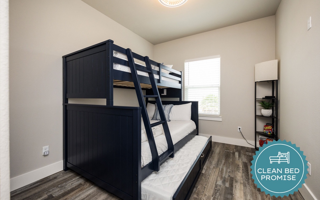 Sleep better at Padre Escapes with our exclusive Clean Bed Promise, providing fresh linens, comforters, and towels washed at high temperatures exceeding CDC recommendations, setting us apart for a truly restful vacation