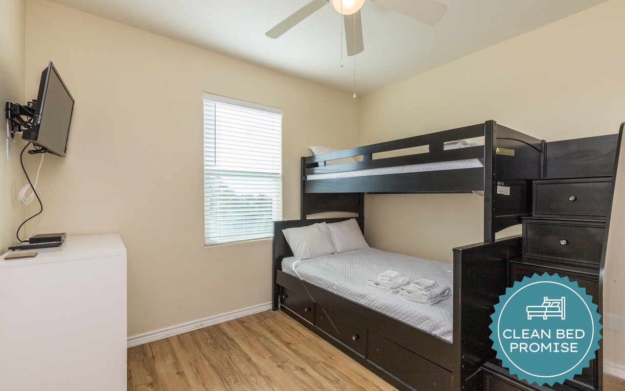 Sleep better at Padre Escapes with our exclusive Clean Bed Promise, providing fresh linens, comforters, and towels washed at high temperatures exceeding CDC recommendations, setting us apart for a truly restful vacation