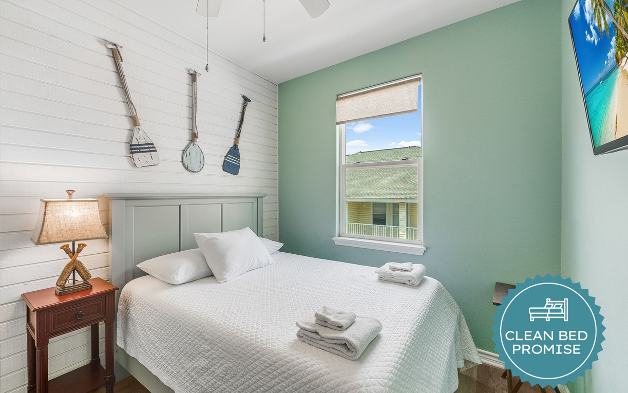 Sleep better at Padre Escapes with our exclusive Clean Bed Promise, providing fresh linens, comforters, and towels washed at high temperatures exceeding CDC recommendations, setting us apart for a truly restful vacation