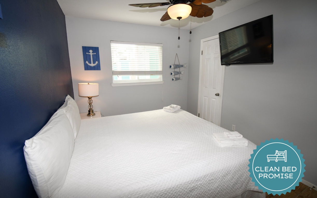 Sleep better at Padre Escapes with our exclusive Clean Bed Promise, providing fresh linens, comforters, and towels washed at high temperatures exceeding CDC recommendations, setting us apart for a truly restful vacation.