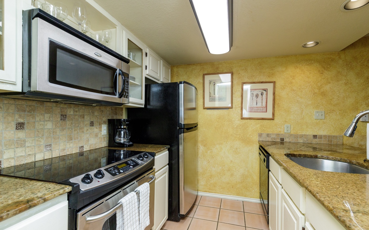 Your fully equipped kitchen makes meal prep a breeze with granite counters, stainless appliances, and all cooking essentials ready for your stay.