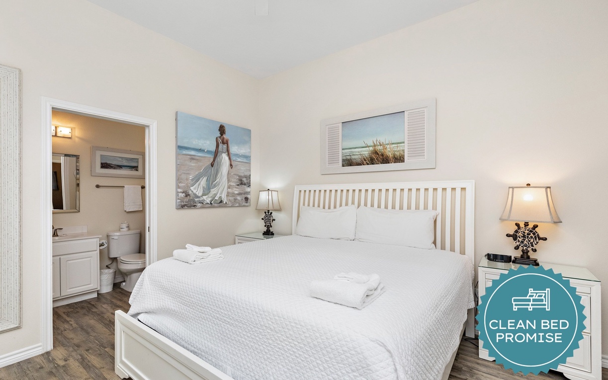 Drift into peaceful slumber in your coastal bedroom, complete with crisp linens and calming beach artwork.