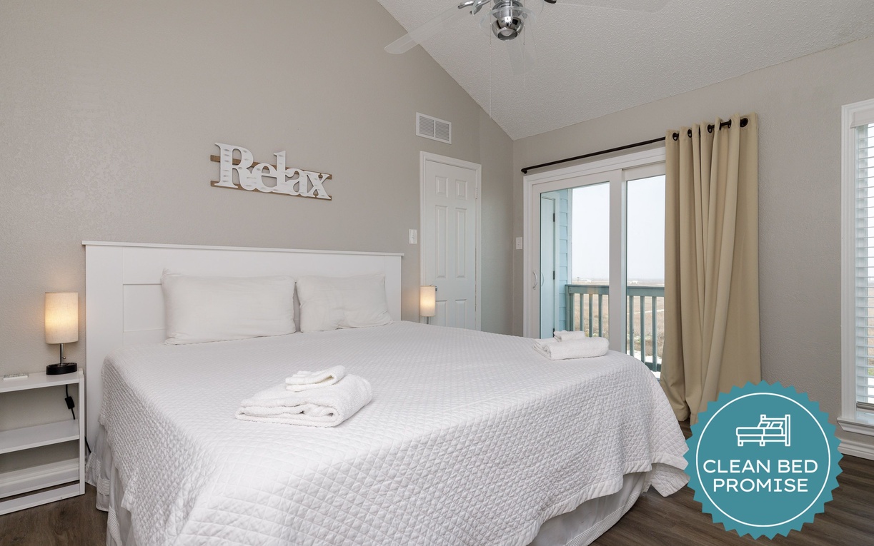 Sleep better at Padre Escapes with our exclusive Clean Bed Promise, providing fresh linens, comforters, and towels washed at high temperatures exceeding CDC recommendations, setting us apart for a truly restful vacation
