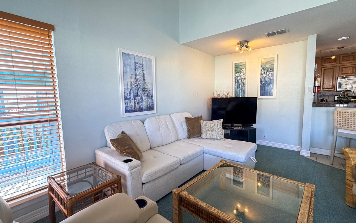 Relax in your bright, modern living space with comfortable queen size sleeper sofa.