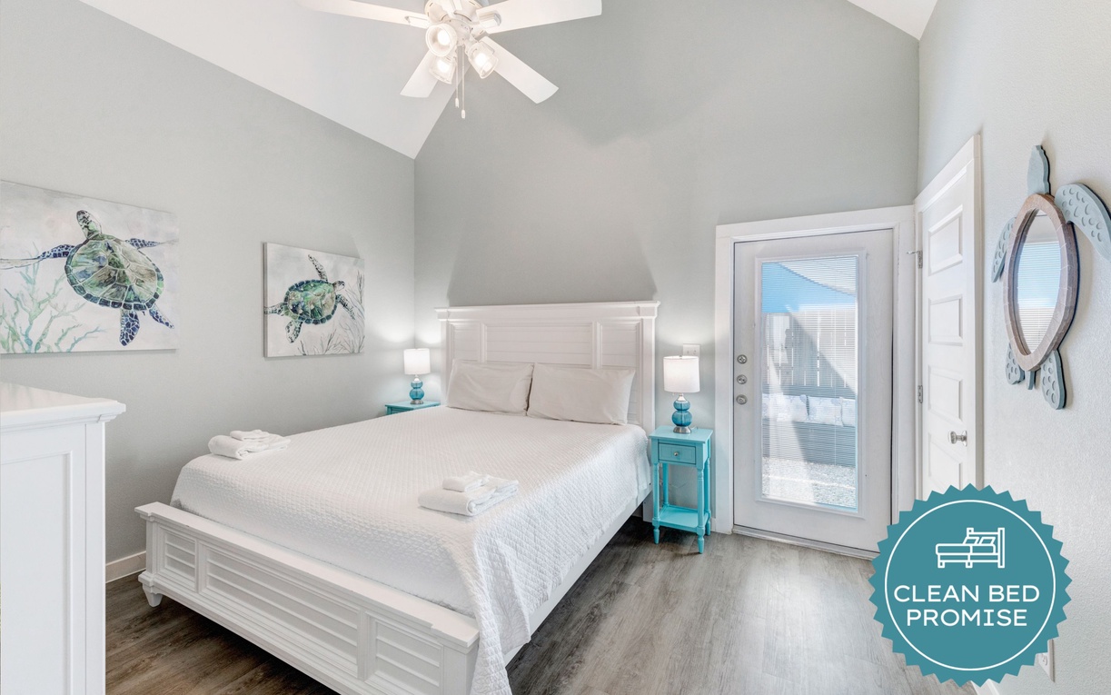 Sleep better at Padre Escapes with our exclusive Clean Bed Promise, providing fresh linens, comforters, and towels washed at high temperatures exceeding CDC recommendations, setting us apart for a truly restful vacation
