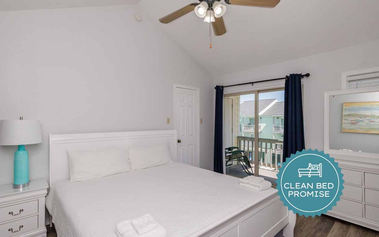 Sleep better at Padre Escapes with our exclusive Clean Bed Promise, providing fresh linens, comforters, and towels washed at high temperatures exceeding CDC recommendations, setting us apart for a truly restful vacation