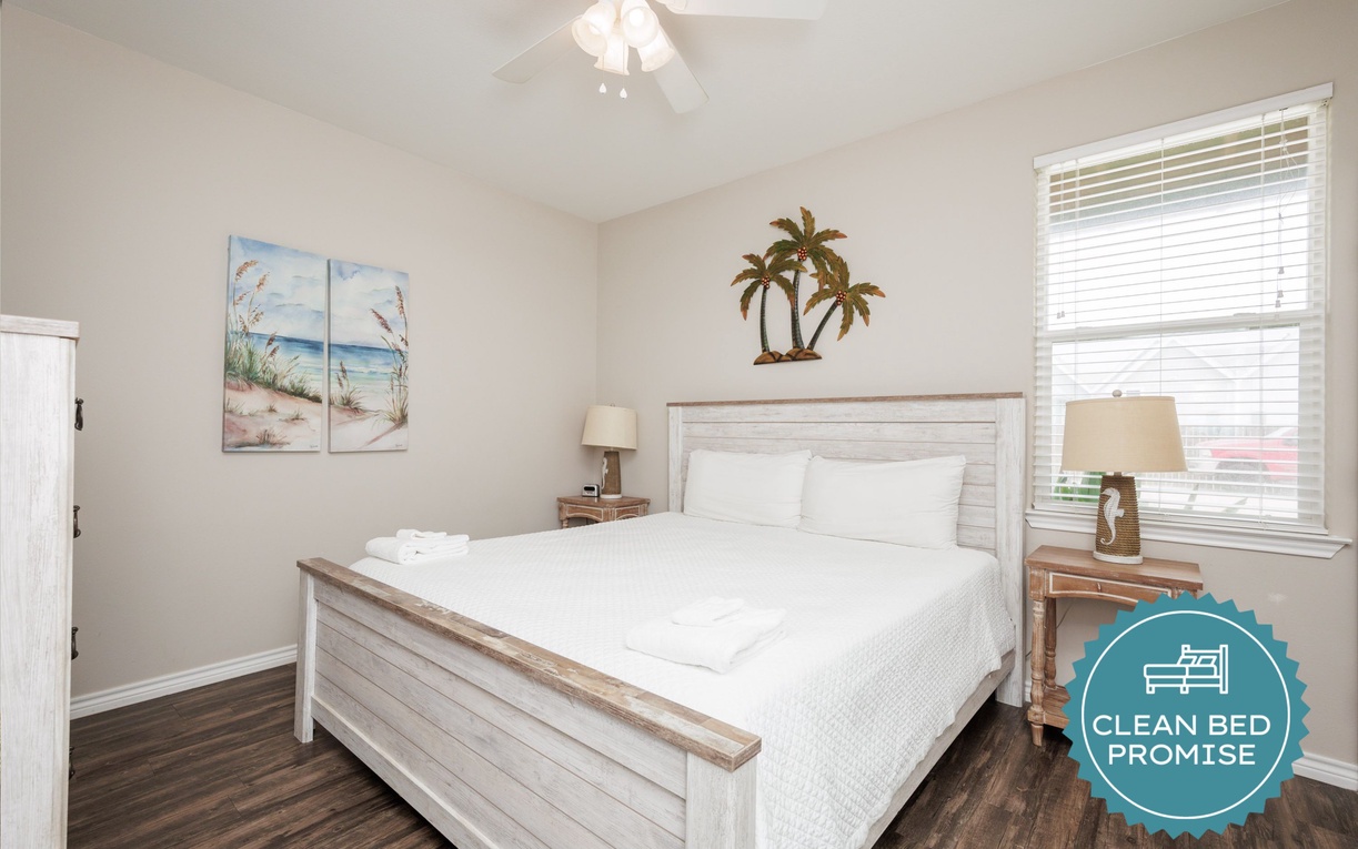 Drift into coastal dreams in your serene bedroom, where beach-inspired artwork and crisp linens create the perfect retreat after seaside adventures.