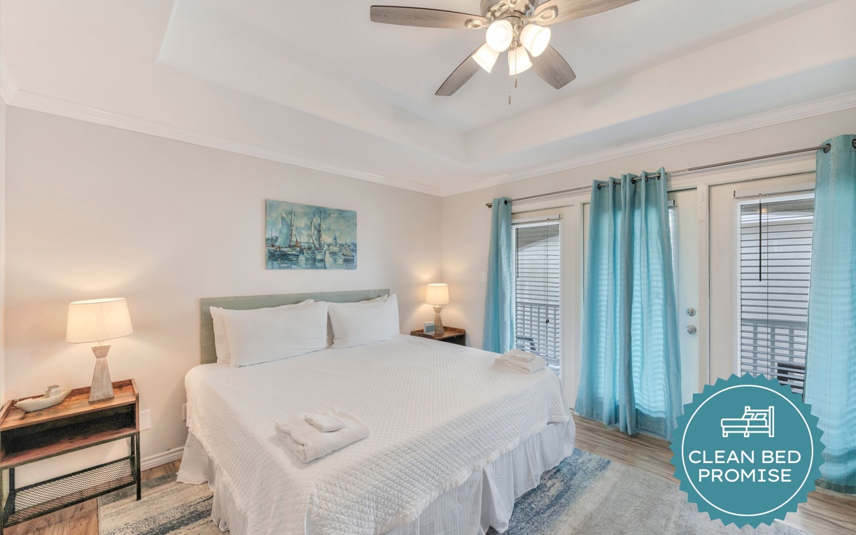 Sleep better at Padre Escapes with our exclusive Clean Bed Promise; providing fresh linens, comforters, and towels washed at high temperatures exceeding CDC recommendations, setting us apart for a truly restful vacation