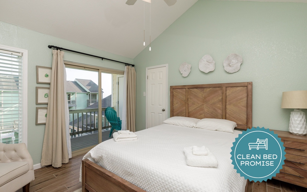 Sleep better at Padre Escapes with our exclusive Clean Bed Promise, providing fresh linens, comforters, and towels washed at high temperatures exceeding CDC recommendations, setting us apart for a truly restful vacation