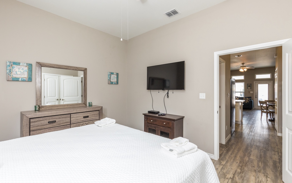 Your peaceful bedroom features plush linens and modern amenities, creating the perfect retreat after exploring.