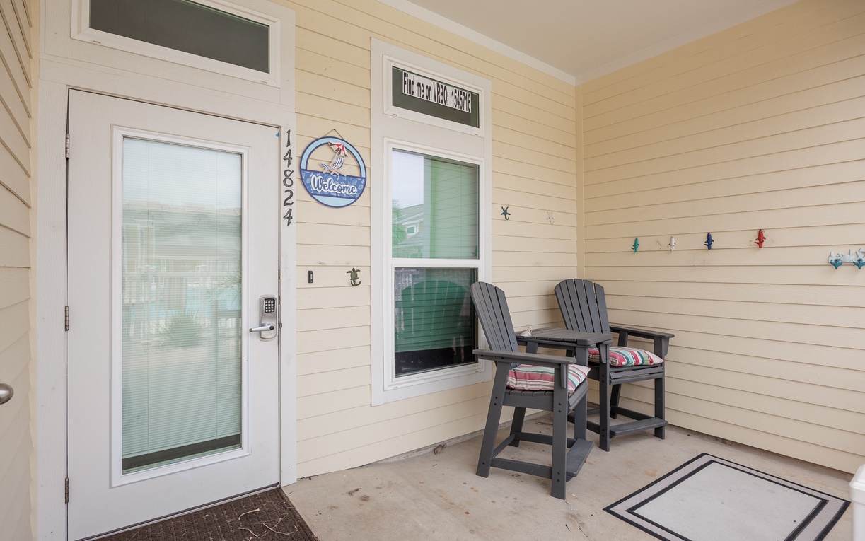 Your private entrance welcomes you with comfortable seating where you can relax and plan your coastal adventures.