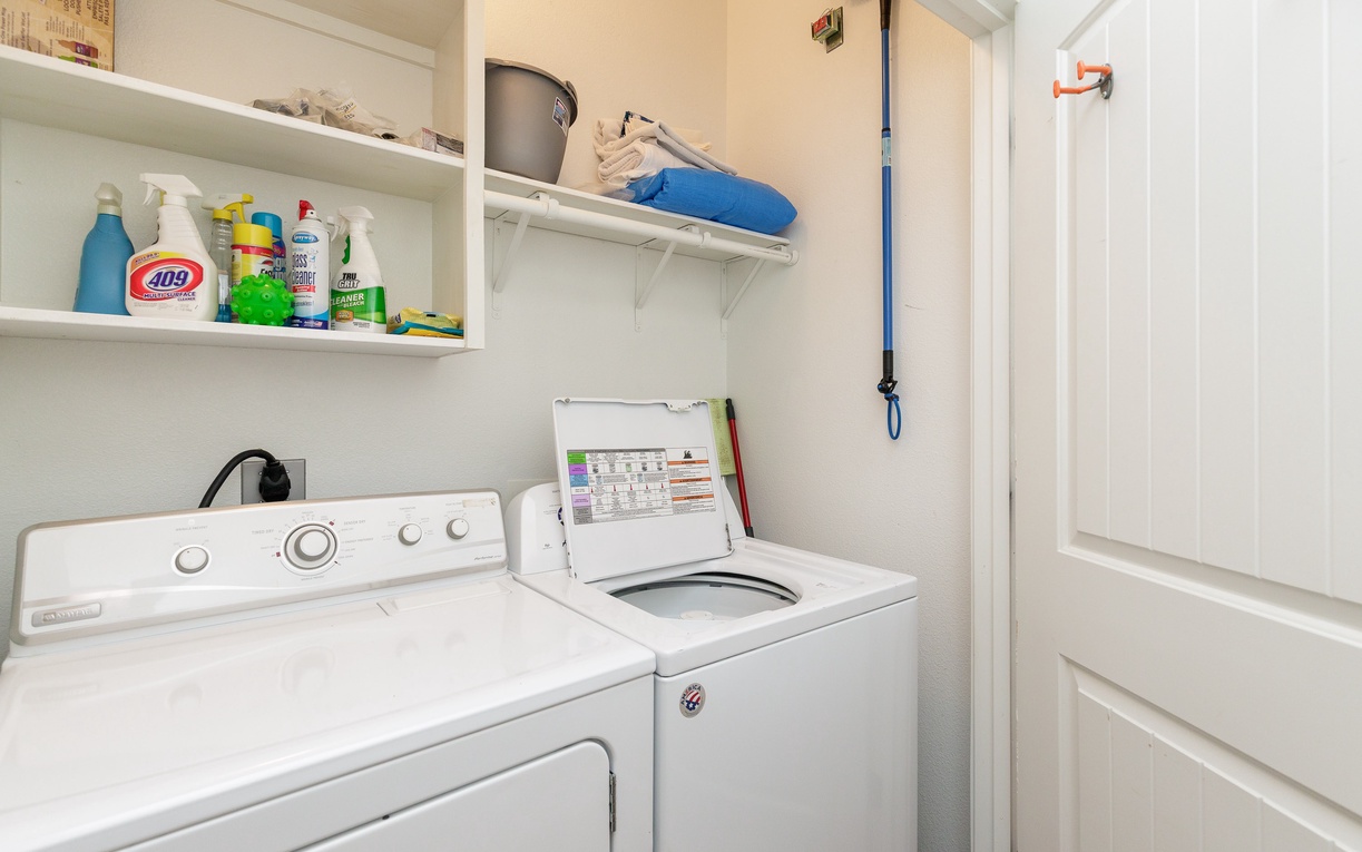 Your dedicated laundry room keeps you organized with full-size washer and dryer, plus convenient storage for all your cleaning supplies and linens.