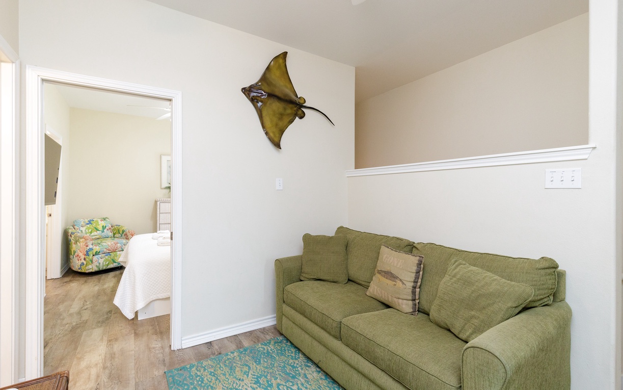 Second floor loft with a sleeper sofa for additional guests to sleep on.