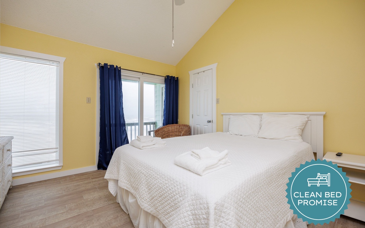Sleep better at Padre Escapes with our exclusive Clean Bed Promise, providing fresh linens, comforters, and towels washed at high temperatures exceeding CDC recommendations, setting us apart for a truly restful vacation