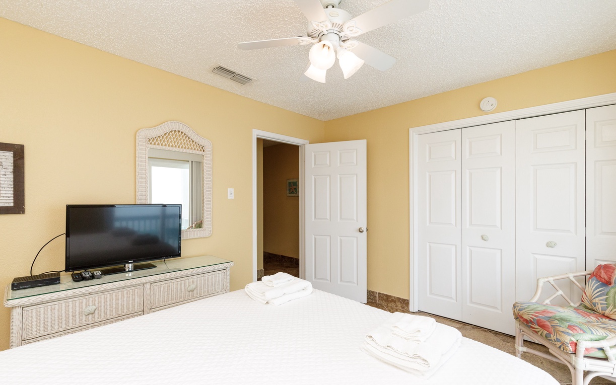 Relax in your bright, cheerful bedroom with comfy seating, flat-screen TV, and plenty of closet space for all your belongings.