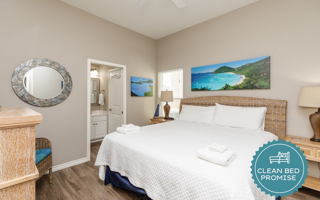 Sleep better at Padre Escapes with our exclusive Clean Bed Promise, providing fresh linens, comforters, and towels washed at high temperatures exceeding CDC recommendations, setting us apart for a truly restful vacation