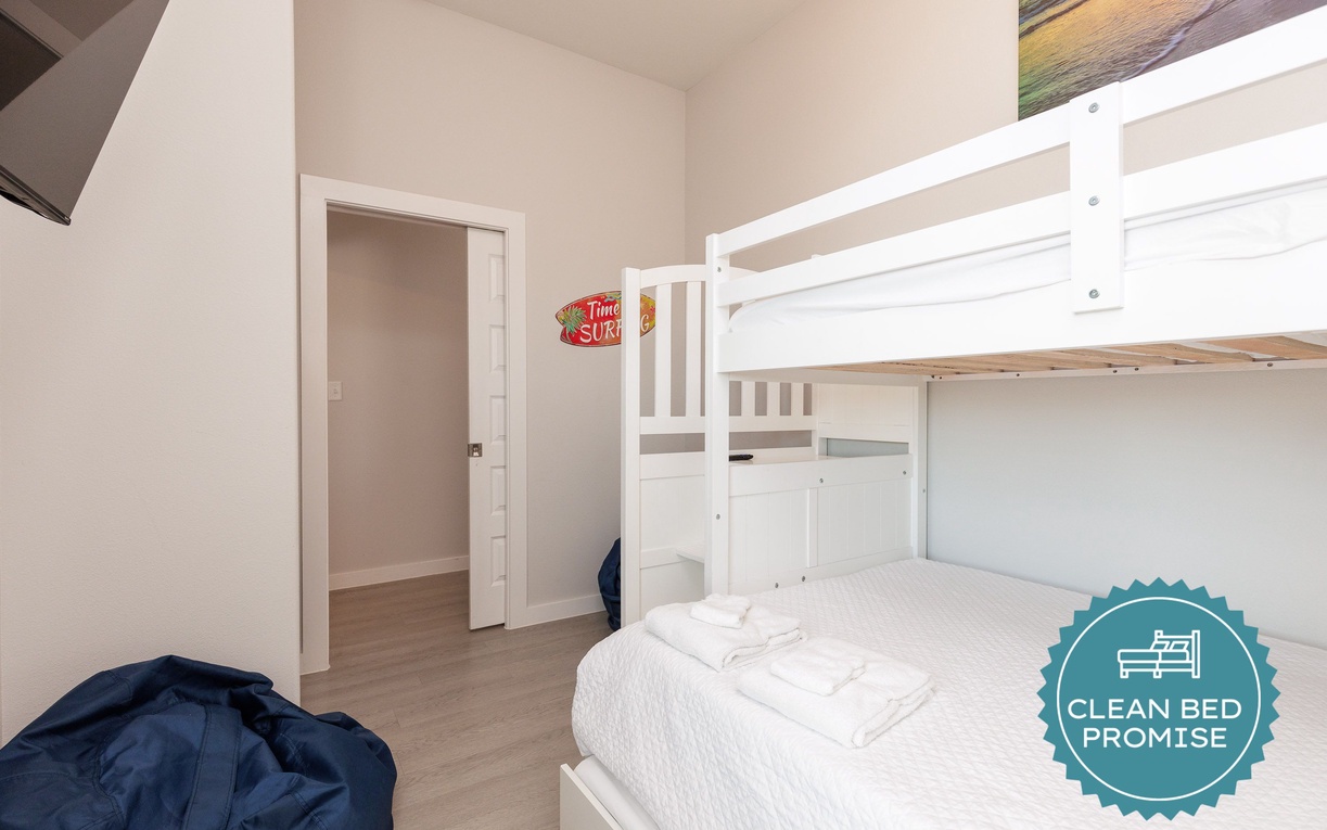 Sleep better at Padre Escapes with our exclusive Clean Bed Promise, providing fresh linens, comforters, and towels washed at high temperatures exceeding CDC recommendations, setting us apart for a truly restful vacation
