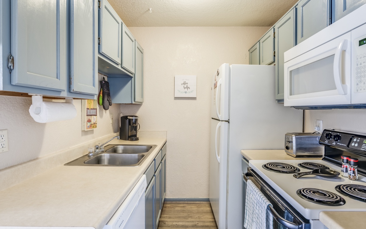 Your fully equipped kitchen offers everything needed for home-cooked meals, with modern appliances and ample counter space for meal prep.