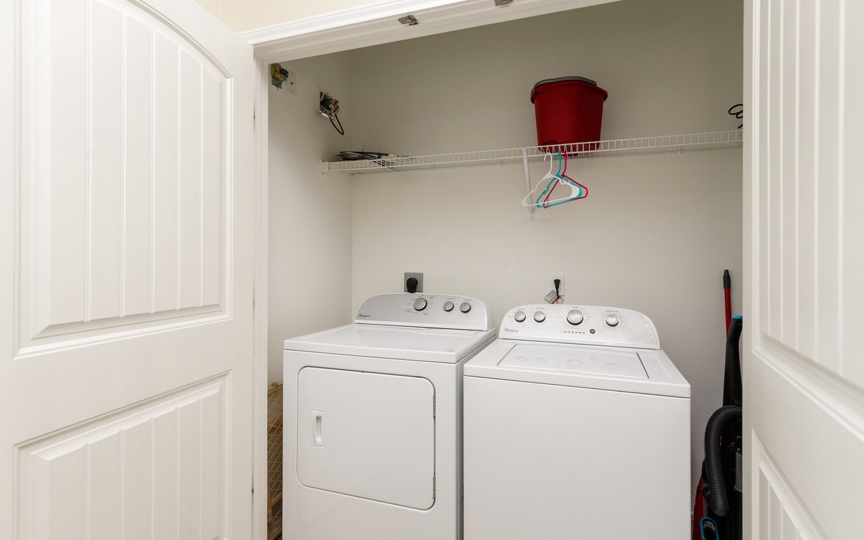 Your own private laundry room makes packing light a breeze, with a full-size washer and dryer plus handy storage space.