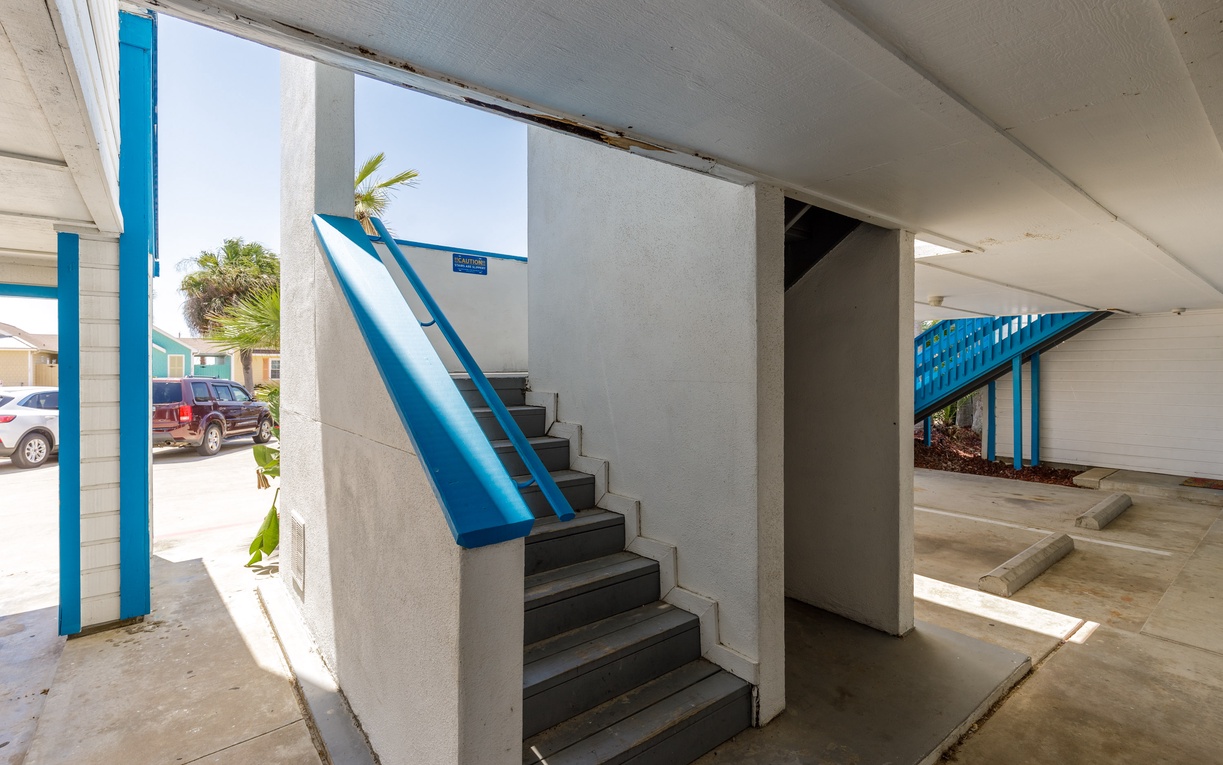 Staircase leads to the property, mo elevator available.