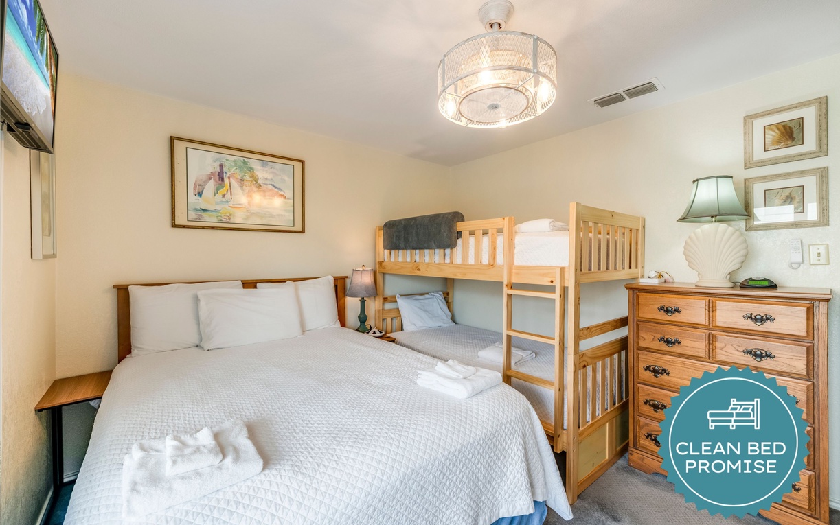 Sleep better at Padre Escapes with our exclusive Clean Bed Promise, providing fresh linens, comforters, and towels washed at high temperatures exceeding CDC recommendations, setting us apart for a truly restful vacation
