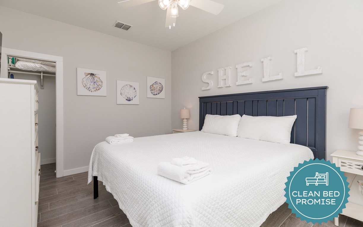 Sleep better at Padre Escapes with our exclusive Clean Bed Promise, providing fresh linens, comforters, and towels washed at high temperatures exceeding CDC recommendations, setting us apart for a truly restful vacation