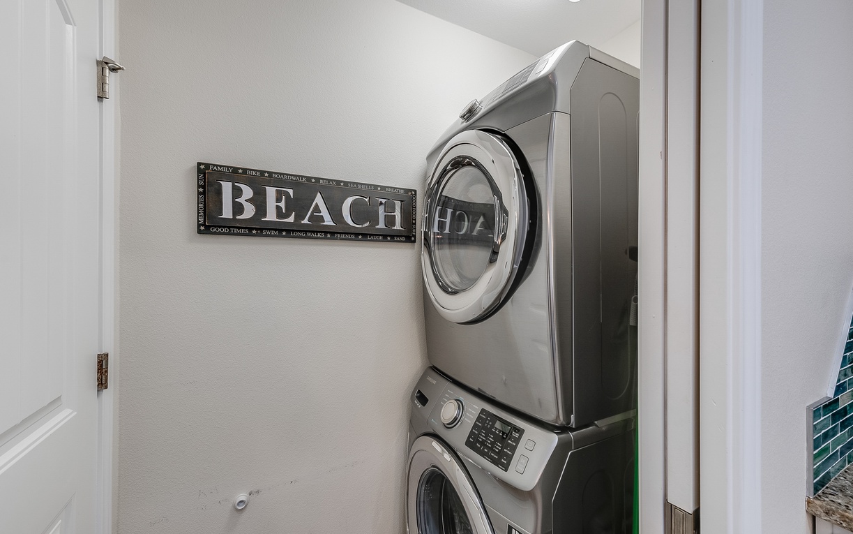 Your own in-unit laundry makes beach days effortless—wash sandy clothes and towels whenever you need.