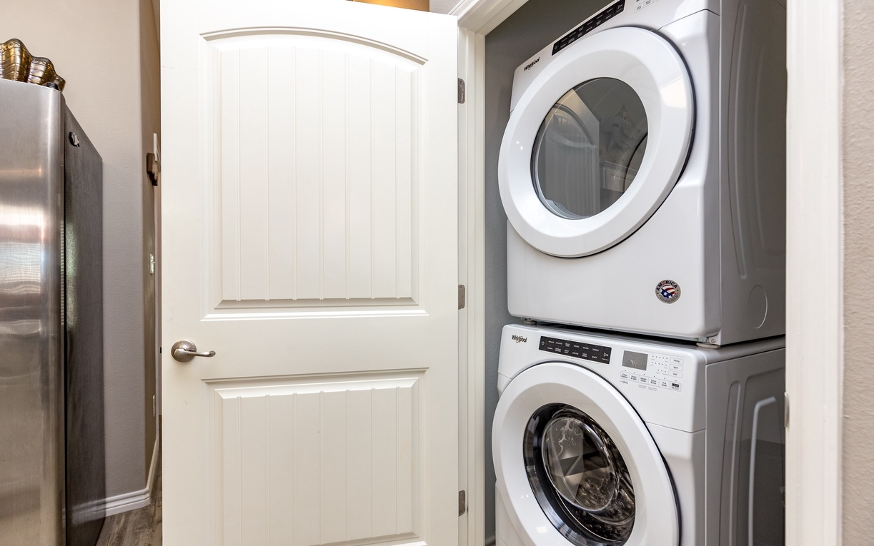 Your own full-size washer and dryer make extended stays effortless, tucked conveniently in your private laundry space.