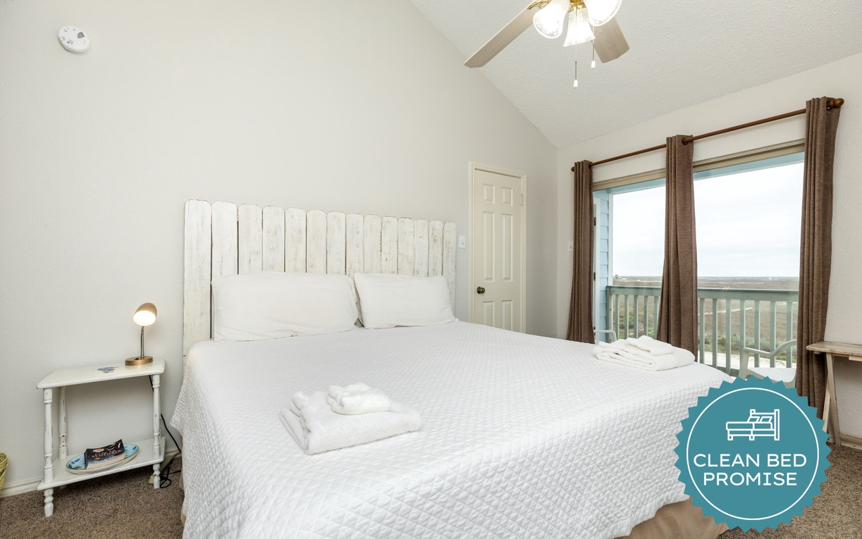 Sleep better at Padre Escapes with our exclusive Clean Bed Promise, providing fresh linens, comforters, and towels washed at high temperatures exceeding CDC recommendations, setting us apart for a truly restful vacation