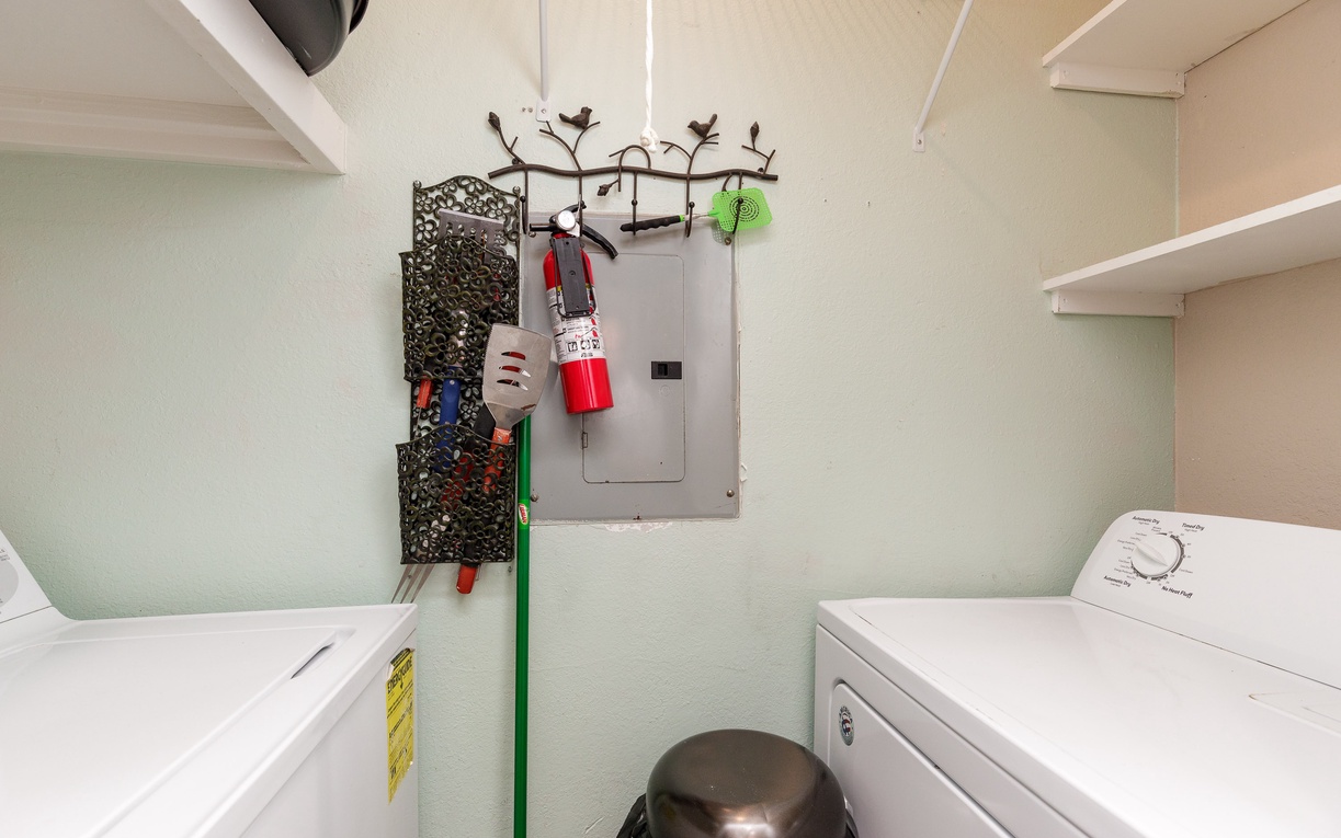 Your private laundry room makes extended stays effortless with full-size washer and dryer, plus organized storage for all your vacation essentials.
