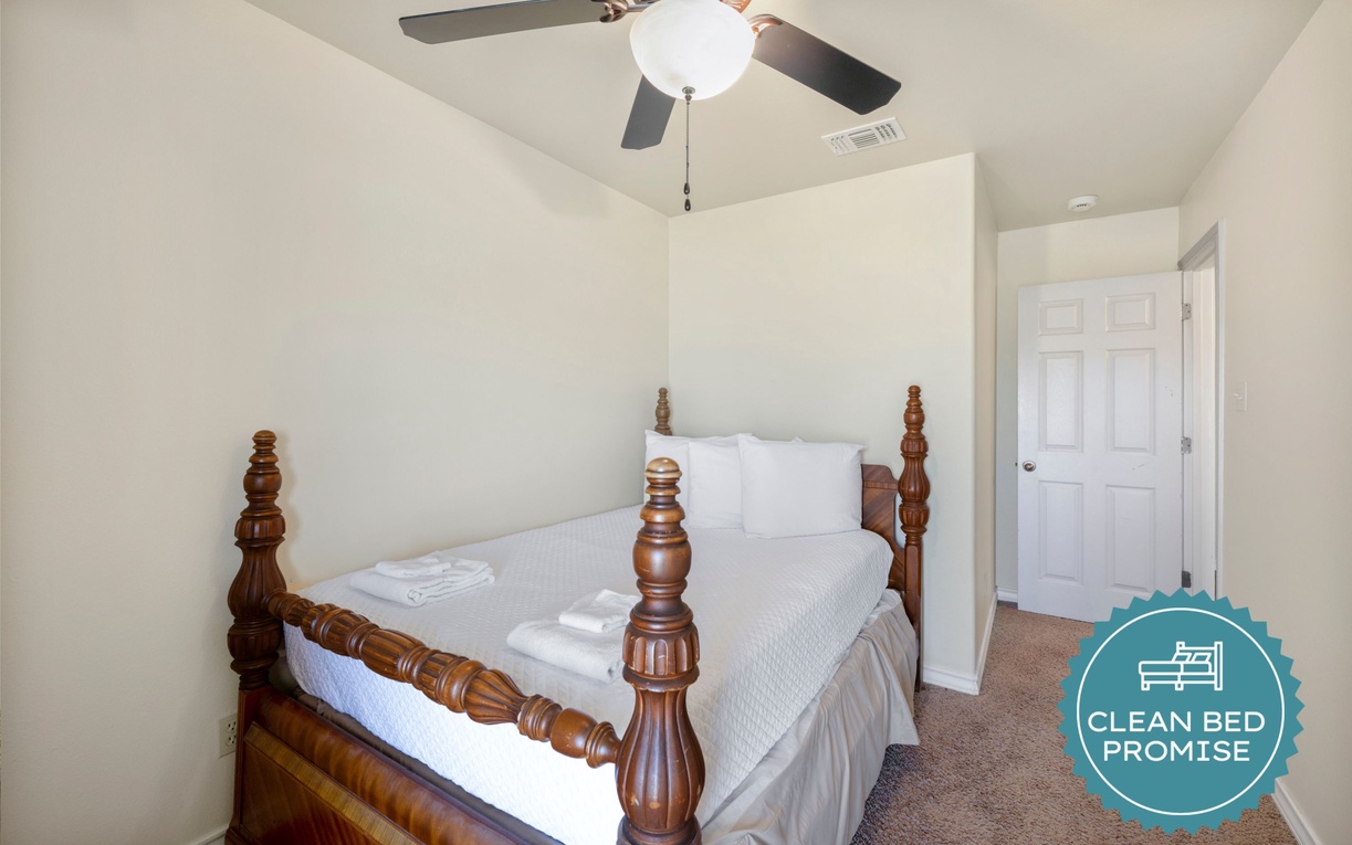 Sleep better at Padre Escapes with our exclusive Clean Bed Promise, providing fresh linens, comforters, and towels washed at high temperatures exceeding CDC recommendations, setting us apart for a truly restful vacation.