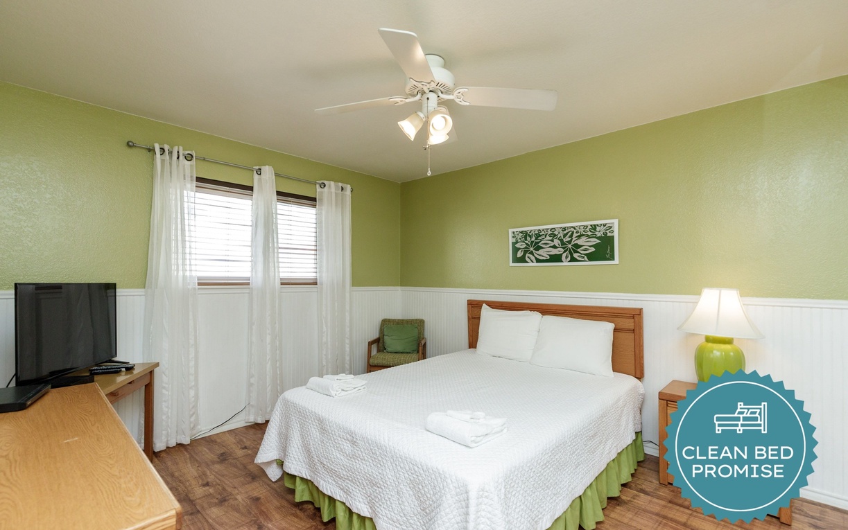 Sleep better at Padre Escapes with our exclusive Clean Bed Promise, providing fresh linens, comforters, and towels washed at high temperatures exceeding CDC recommendations, setting us apart for a truly restful vacation
