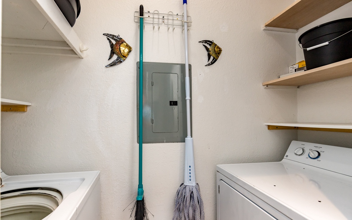 Your own private laundry room keeps your vacation wardrobe fresh with full-size washer and dryer, plus smart storage for all your beach gear.