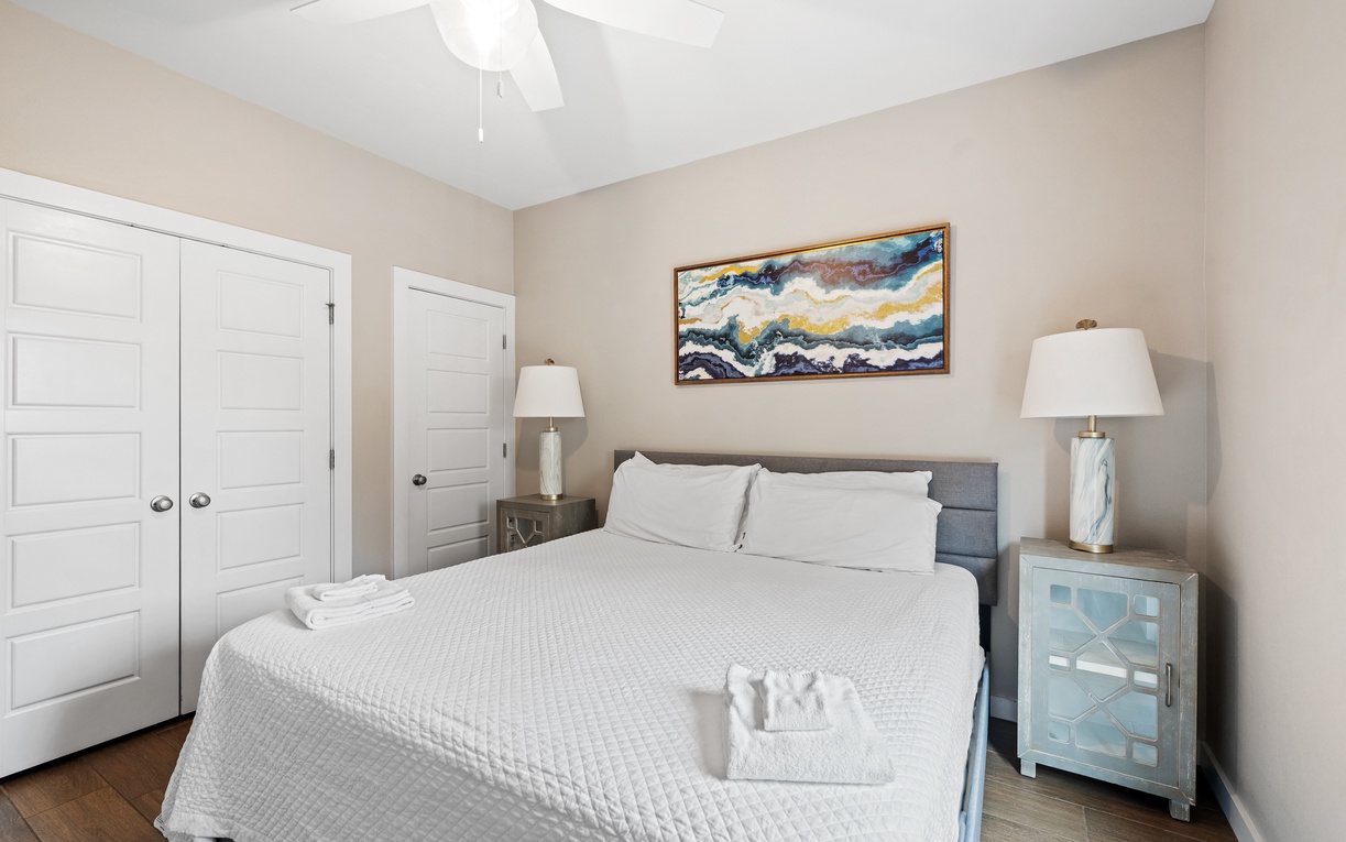 Drift off in your serene bedroom, where soft linens and thoughtful touches invite you to unwind after a day of adventure.